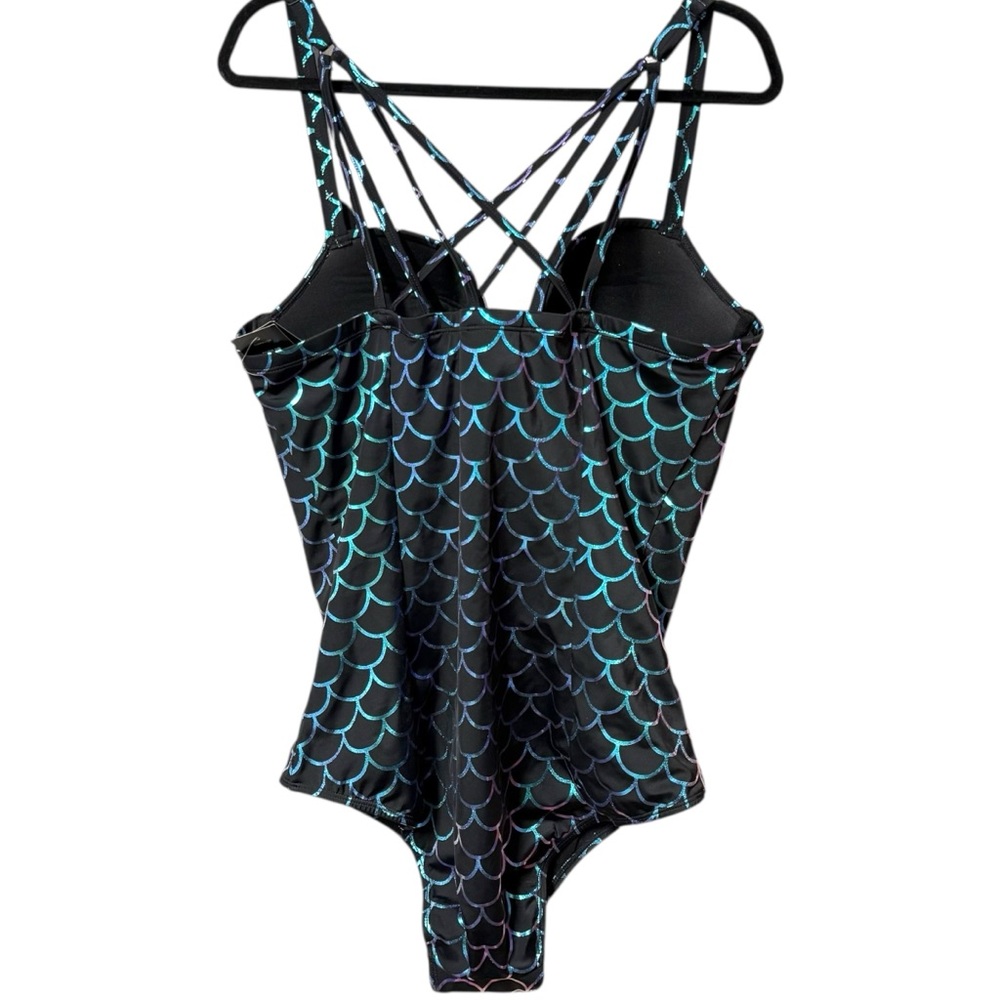 Torrid Black w/ Mermaid Scale Swimsuit Sz 2X NWT - Picture 2 of 8